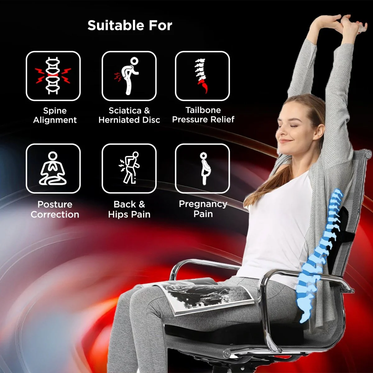 Floate™ - Ergonomic Seat Cushion - Tailbone & Lower-Back Relief